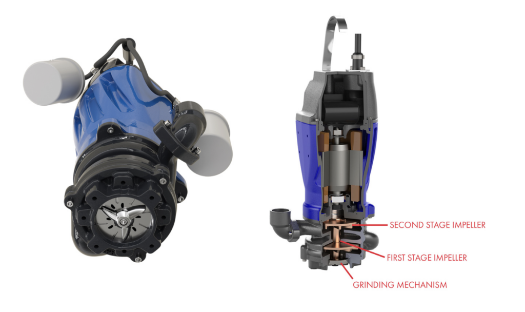 Inside of a Razor Grinder Pump showing the two impellers