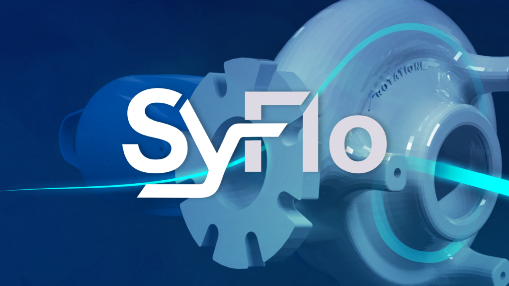 Introducing the Syflo logo, featuring a modern design with vibrant colors and a sleek font, representing innovation and technology in the High-Efficiency Solids Handling Pump.