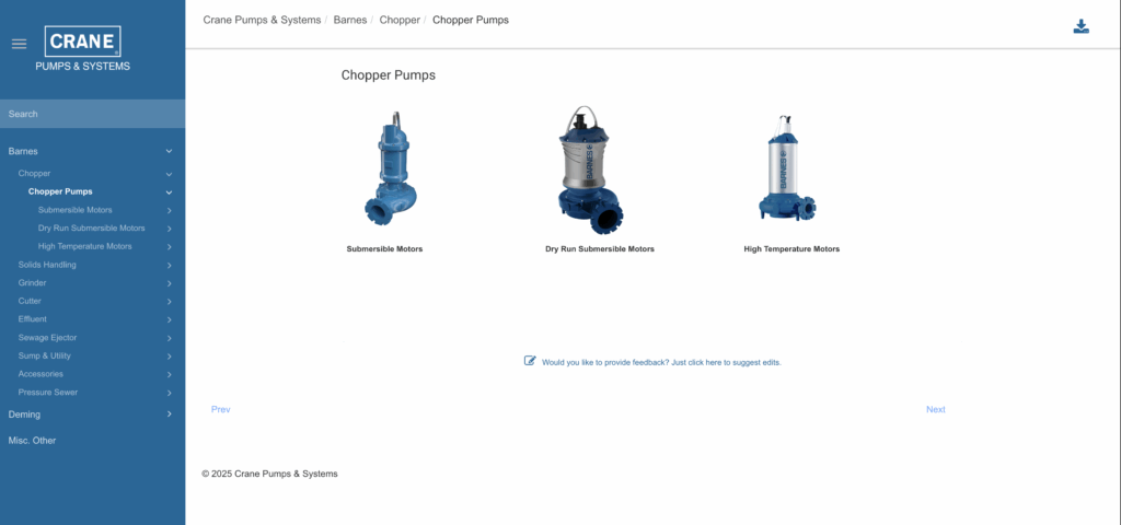 Barnes Chopper and Submersible pump and dry run submersible motor product catalogs