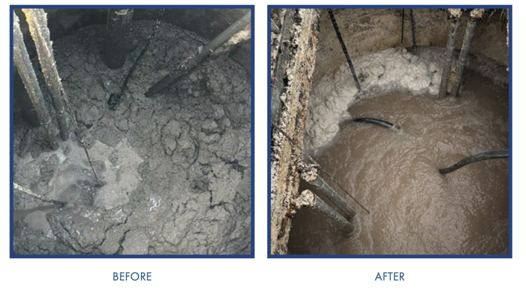 Before and after of a wet-well after a mixer was added
