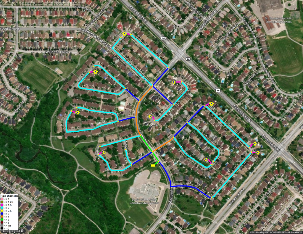 Reliable pressure sewer system serving a residential community